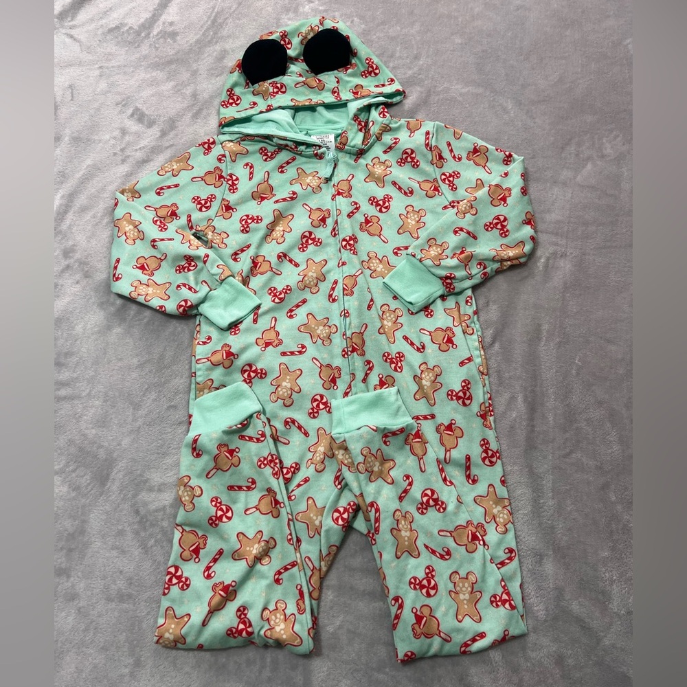 Disney Mickey Mouse ears Christmas Candy Cane Gingerbread zipper onesie (5/6)